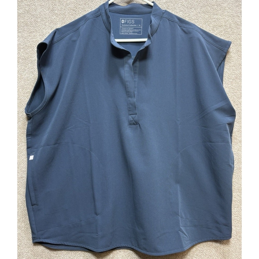 Figs Scrub Top Women's XL Blue V-Neck Sleeveless Technical Collection GUC
